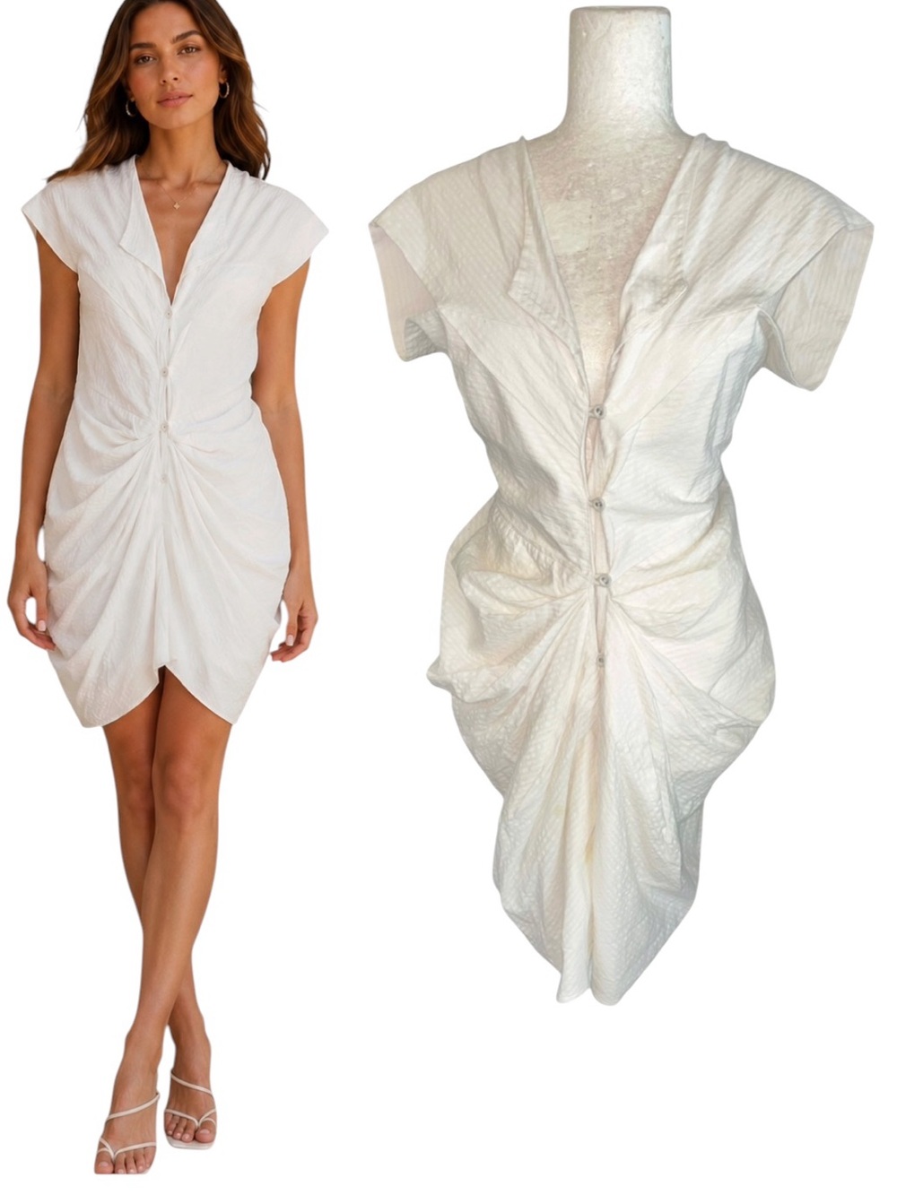 Gestuz G Belle  Seersucker Cotton Ruched Button Front Tulip Hem Mini Dress - 4